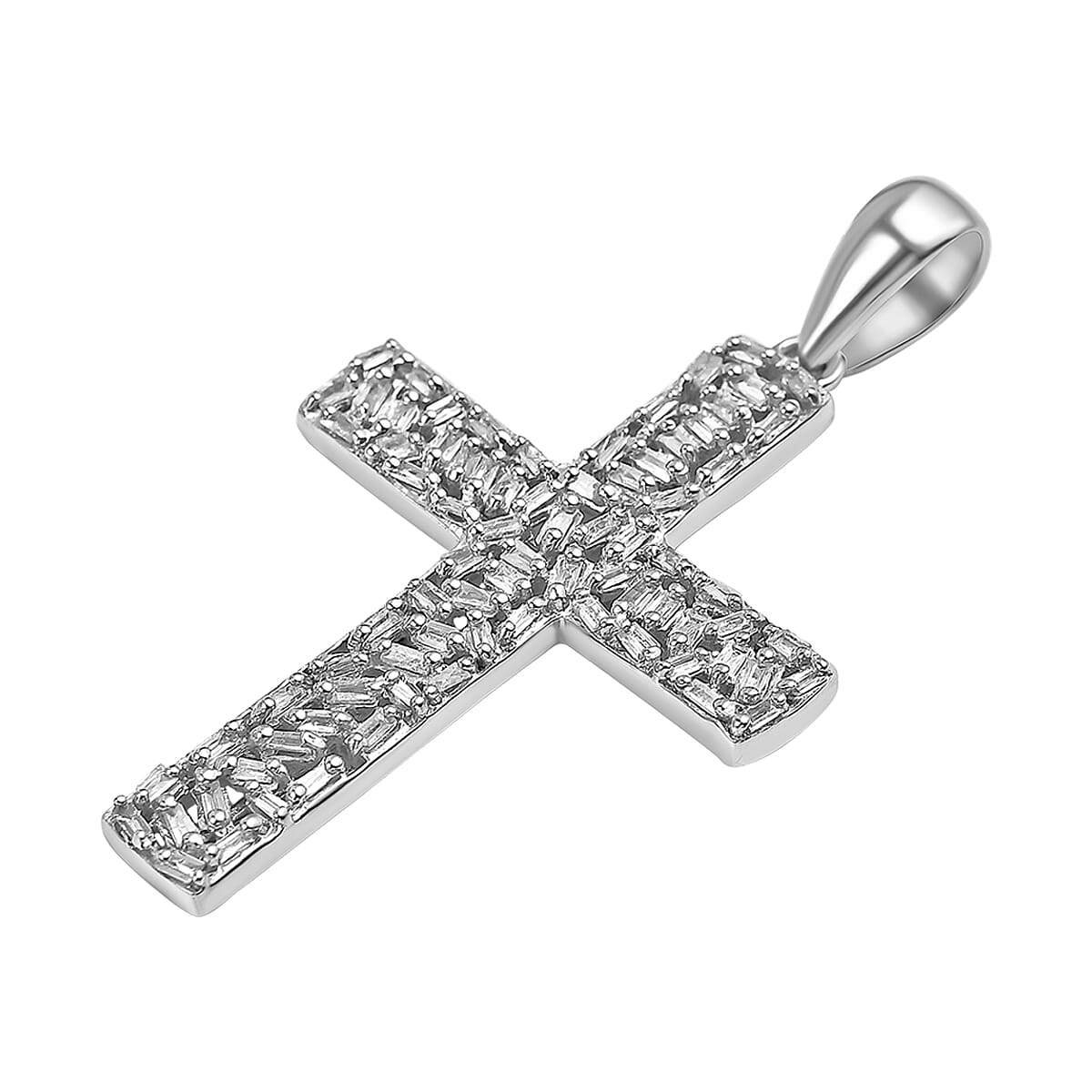 Diamond Cross Pendant in Platinum Overlay Sterling Silver