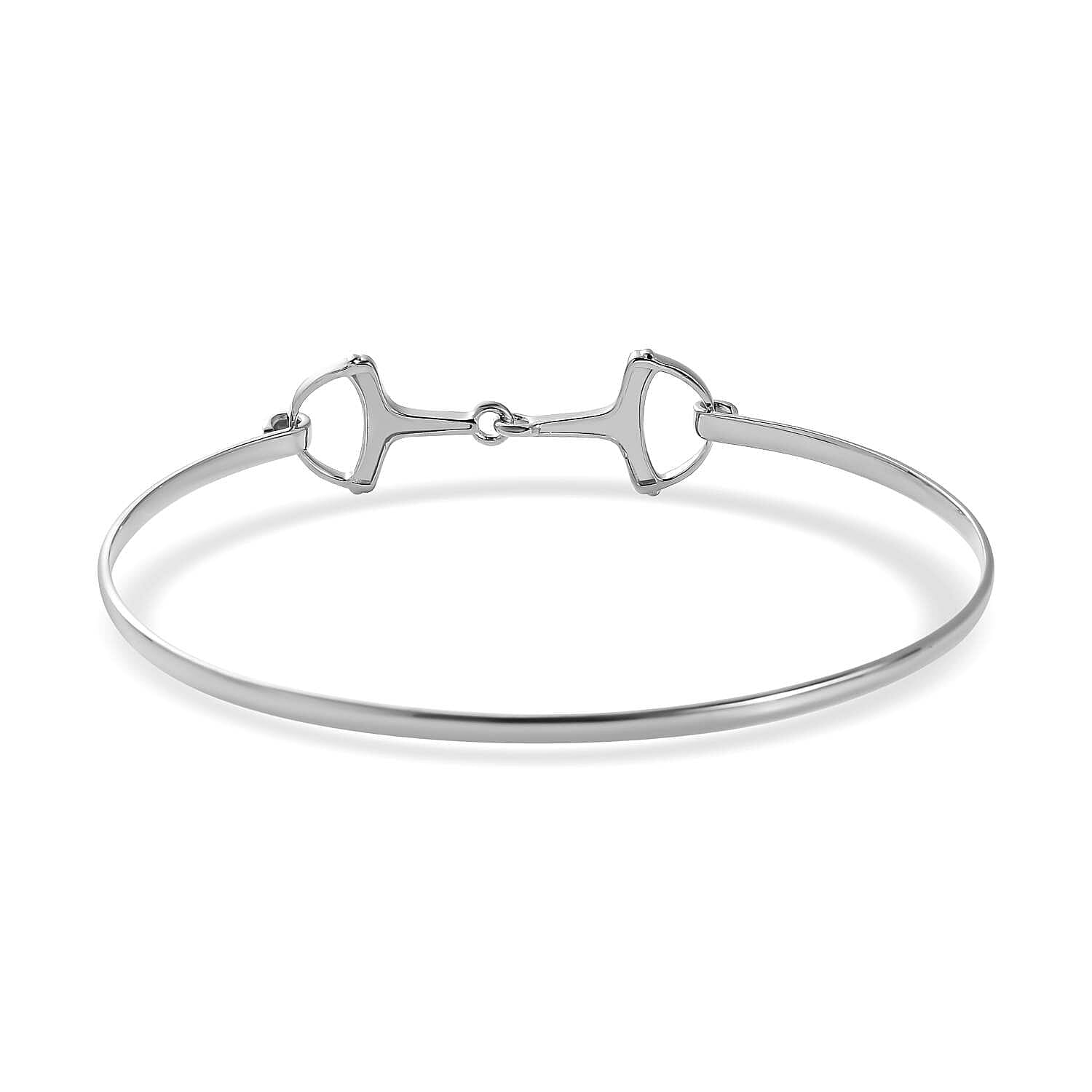 Designer Inspired Platinum Overlay Sterling Silver Snaffle Bangle (Size 7.5)