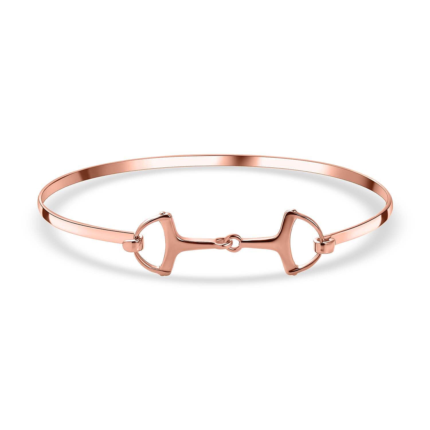 Designer Inspired 18K Rose Gold Vermeil Plated Sterling Silver Snaffle Bangle (Size 7.5)