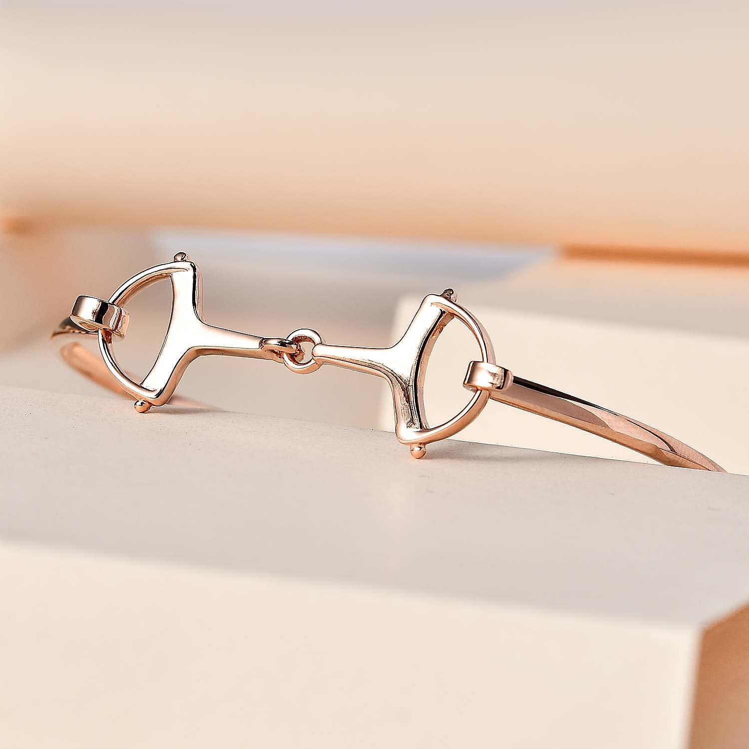 Designer Inspired 18K Rose Gold Vermeil Plated Sterling Silver Snaffle Bangle (Size 7.5)