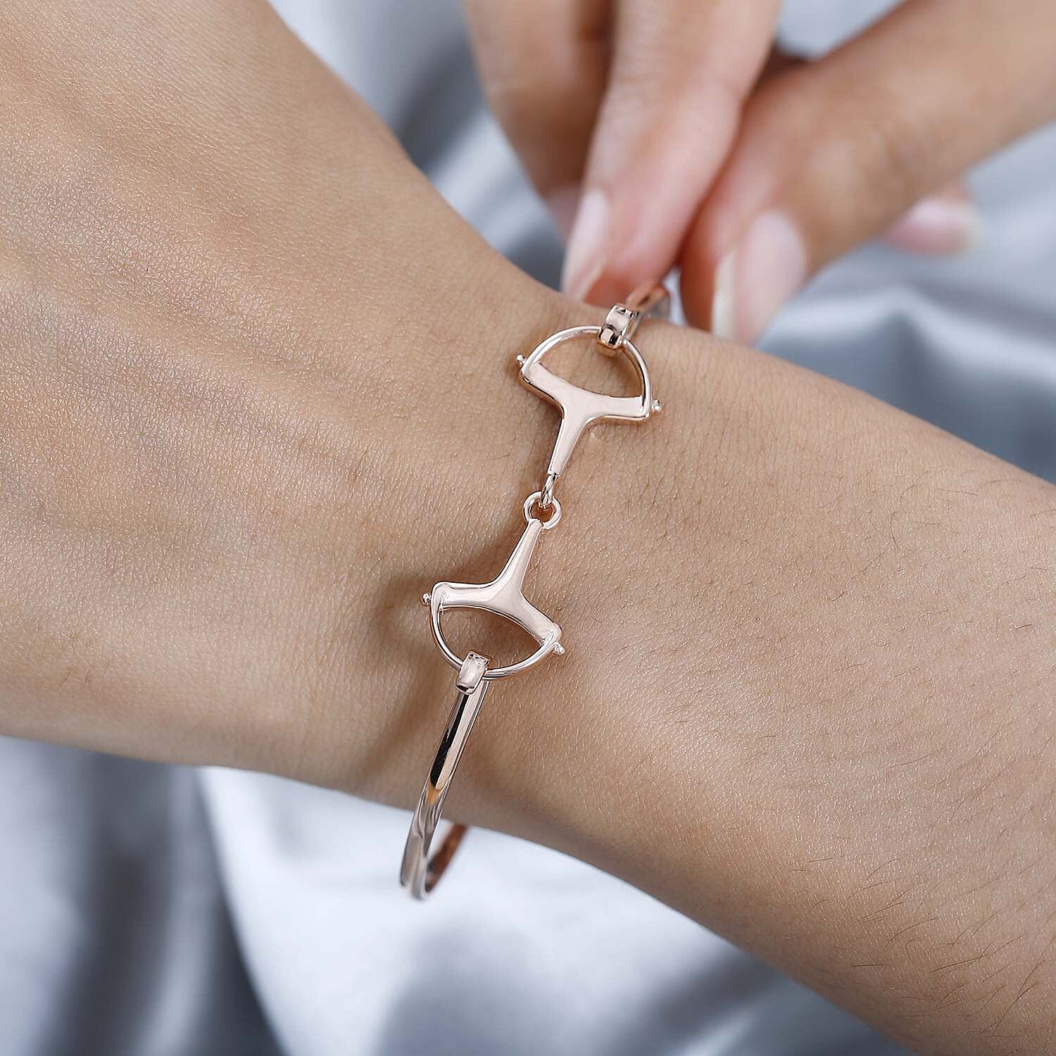 Designer Inspired 18K Rose Gold Vermeil Plated Sterling Silver Snaffle Bangle (Size 7.5)