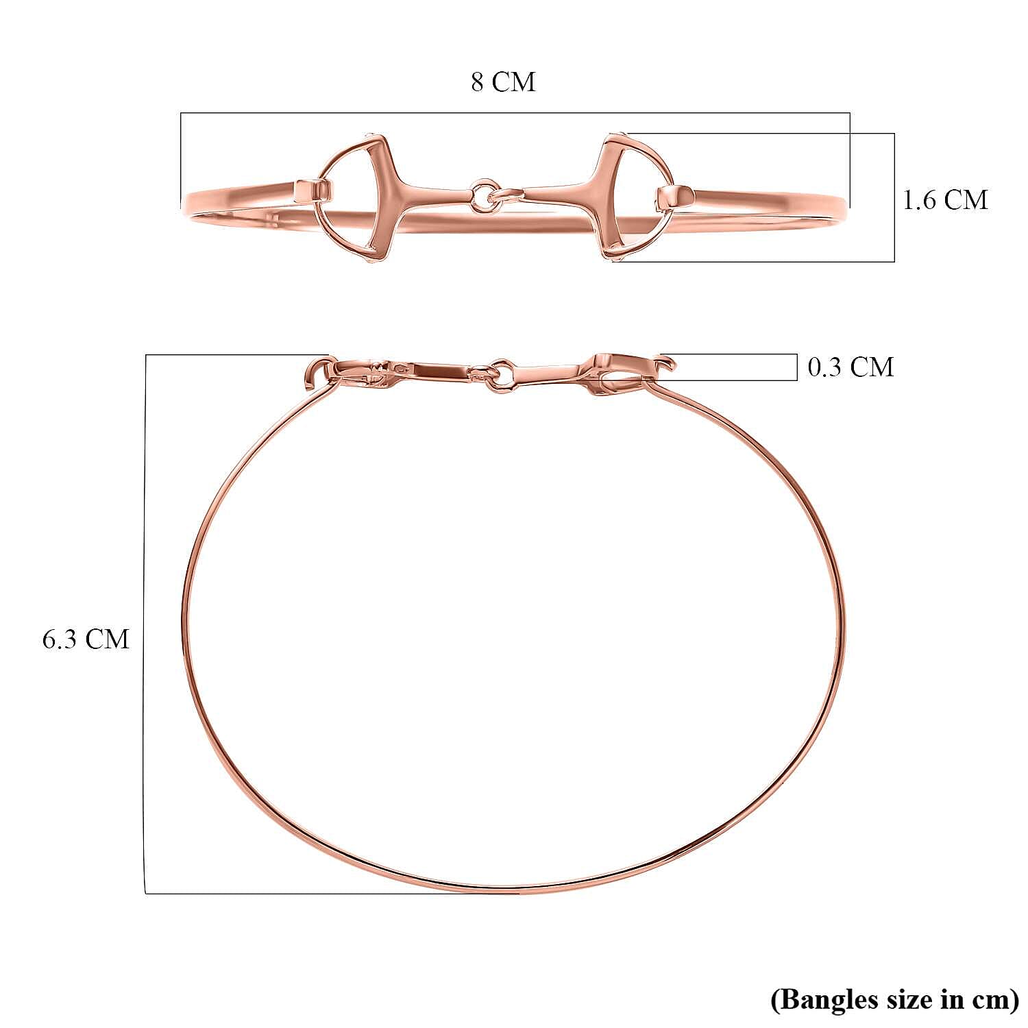 Designer Inspired 18K Rose Gold Vermeil Plated Sterling Silver Snaffle Bangle (Size 7.5)