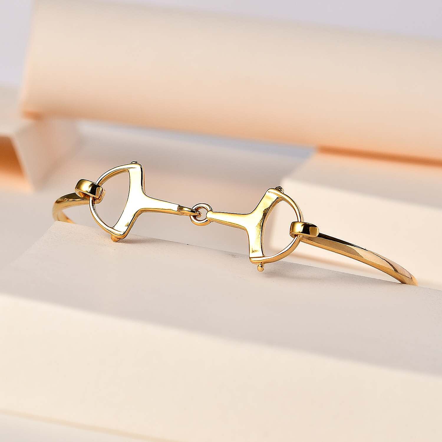 Designer Inspired 18K Gold Vermeil Plated Sterling Silver Snaffle Bangle (Size 7.5)