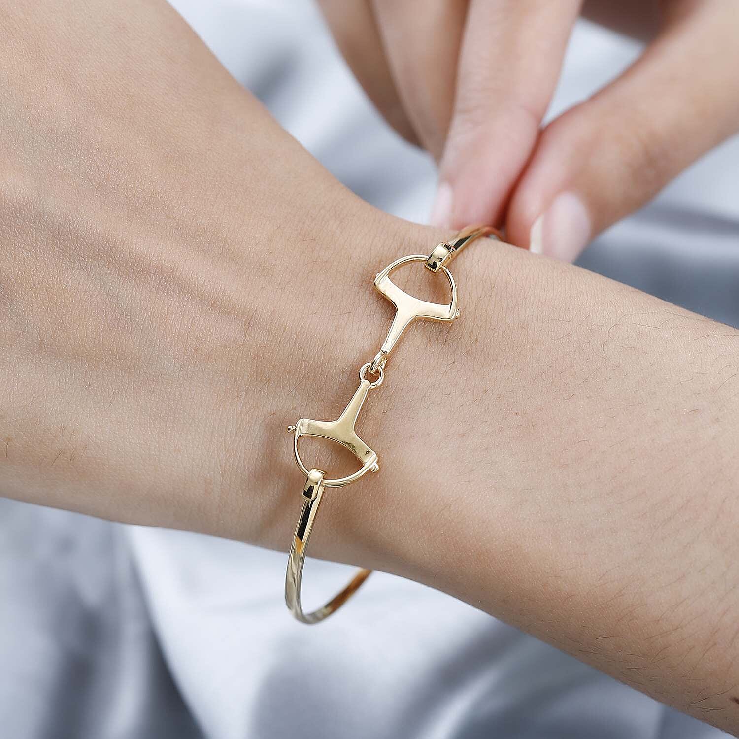 Designer Inspired 18K Gold Vermeil Plated Sterling Silver Snaffle Bangle (Size 7.5)