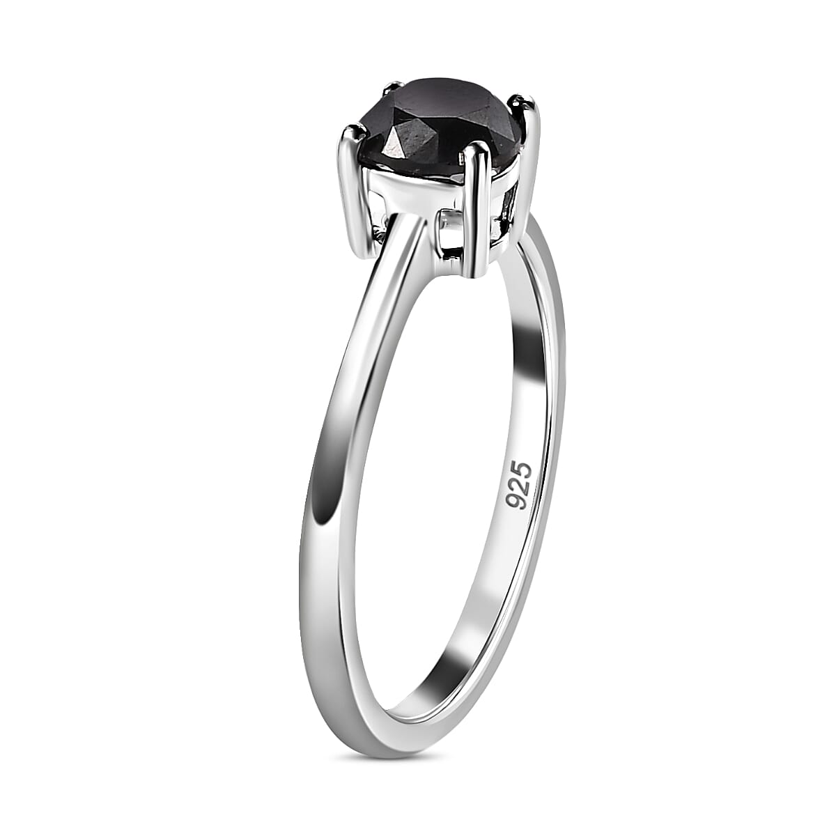 Close Out- Natural Black Diamond Solitaire Ring in Platinum Overlay Sterling Silver, 1.00 Ct.