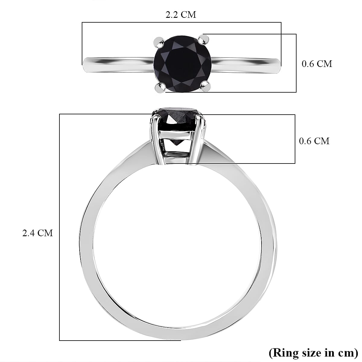 Close Out- Natural Black Diamond Solitaire Ring in Platinum Overlay Sterling Silver, 1.00 Ct.