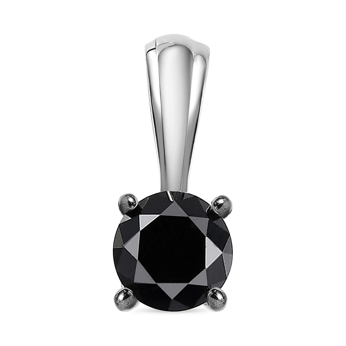 Close Out- Natural Black Diamond Solitaire Pendant in Platinum Overlay Sterling Silver 1.00 Ct.