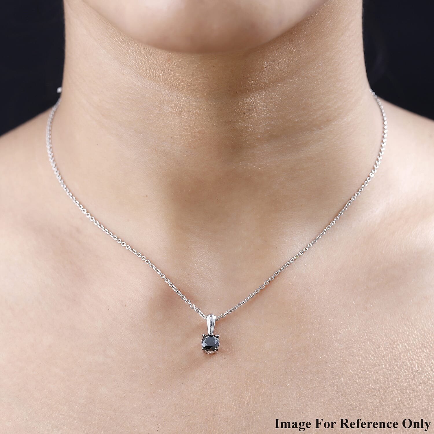 Close Out- Natural Black Diamond Solitaire Pendant in Platinum Overlay Sterling Silver 1.00 Ct.