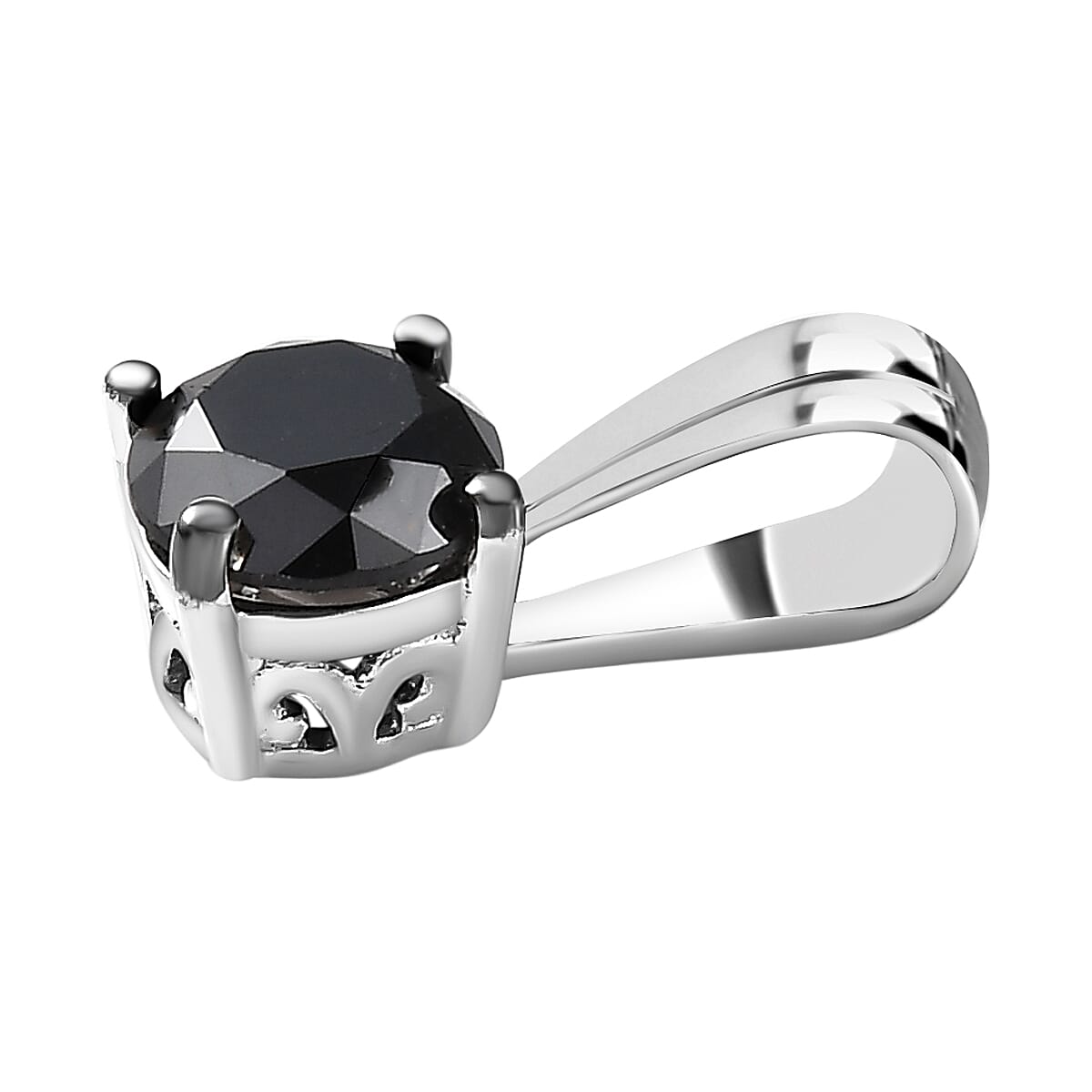 Close Out- Natural Black Diamond Solitaire Pendant in Platinum Overlay Sterling Silver 1.00 Ct.