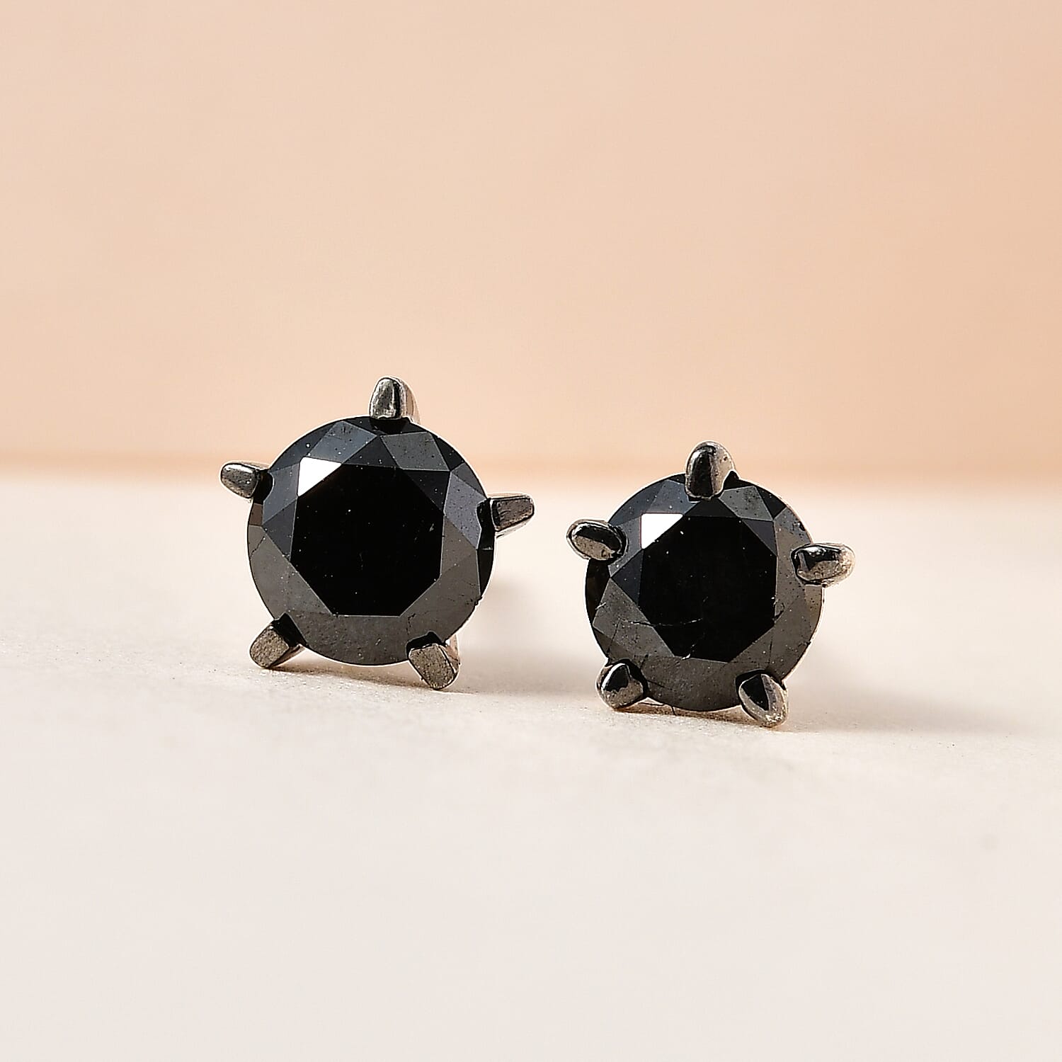 Close Out- Natural Black Diamond Stud Earrings in Platinum Overlay Sterling Silver 1.00 Ct.
