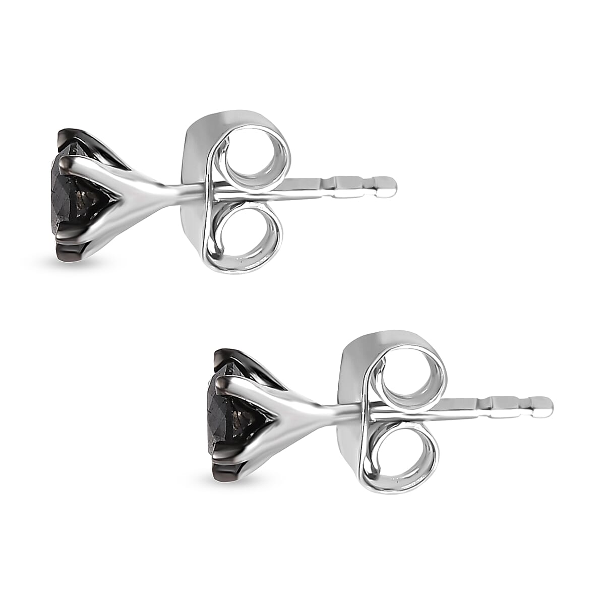 Close Out- Natural Black Diamond Stud Earrings in Platinum Overlay Sterling Silver 1.00 Ct.