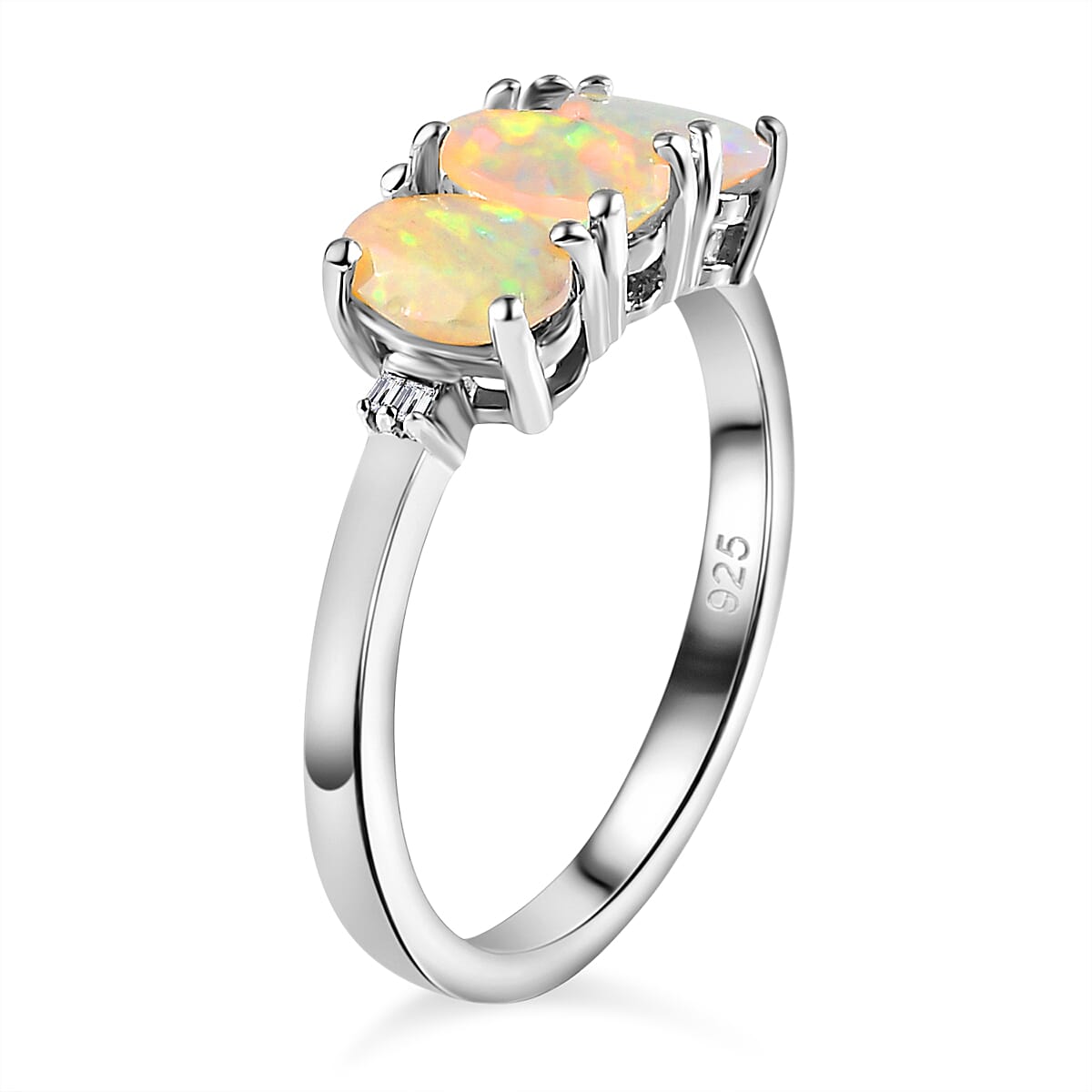 Ethiopian Welo Opal & Diamond Ring in Platinum Overlay Sterling Silver 0.93 Ct.