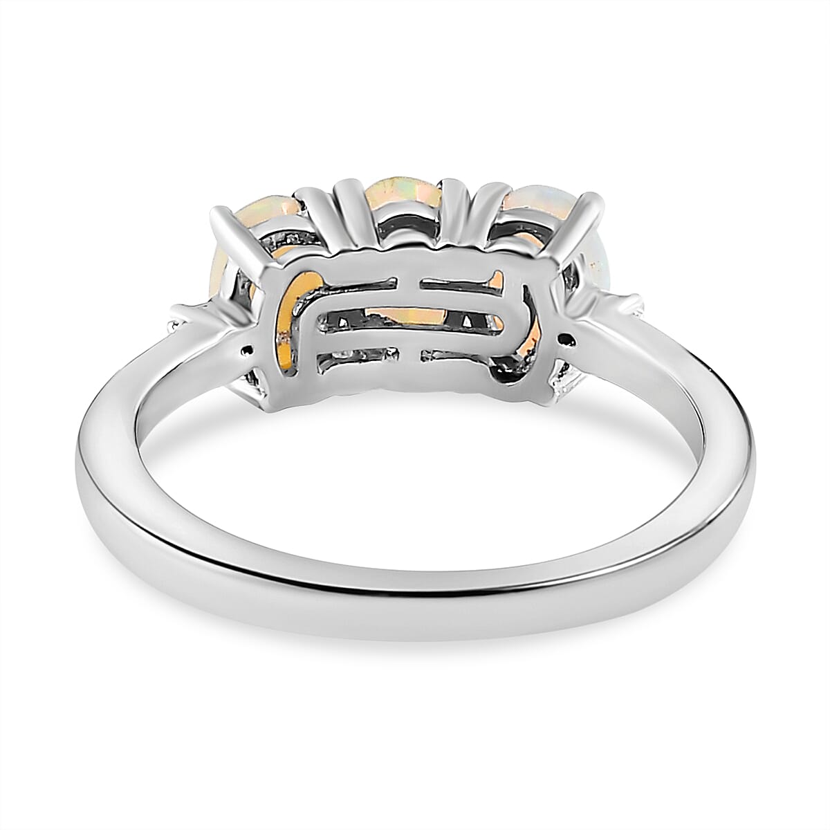 Ethiopian Welo Opal & Diamond Ring in Platinum Overlay Sterling Silver 0.93 Ct.