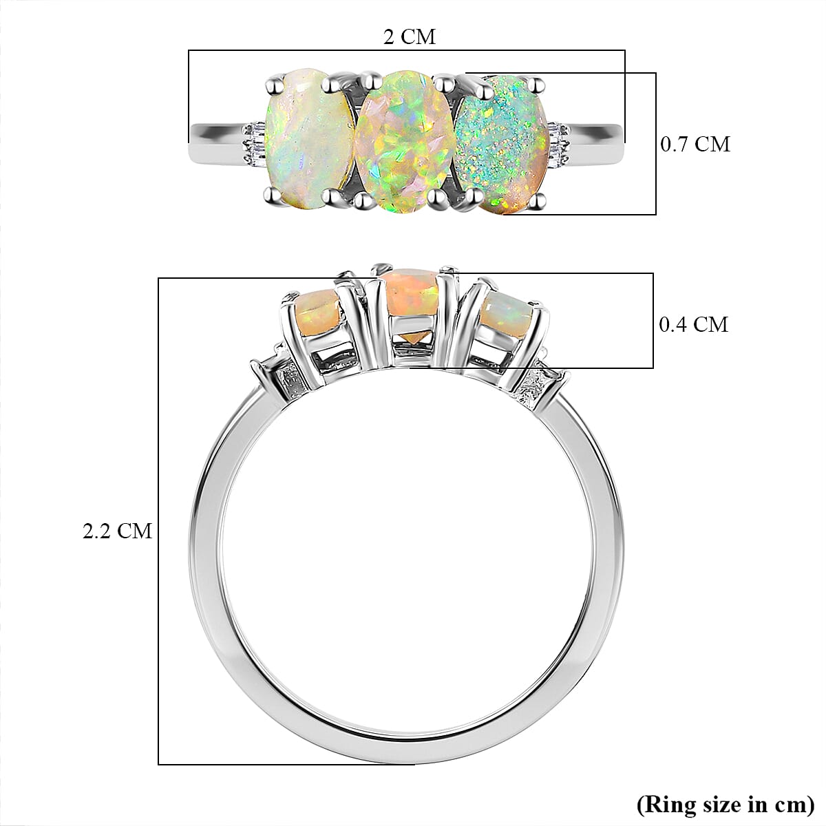 Ethiopian Welo Opal & Diamond Ring in Platinum Overlay Sterling Silver 0.93 Ct.
