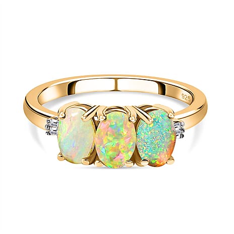 Ethiopian Opal , White Diamond Ring in Vermeil YG Sterling Silver 0.93 ct 0.930 Ct. Ethiopian Opal , White Diamond Ring in Vermeil YG Sterling Silver 0.93 ct 0.930 Ct.