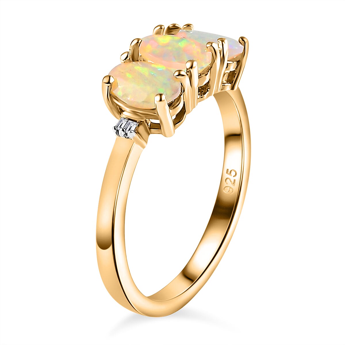 Ethiopian Welo Opal & Diamond Ring in 18K Yellow Gold Vermeil Plated Sterling Silver 0.93 Ct.