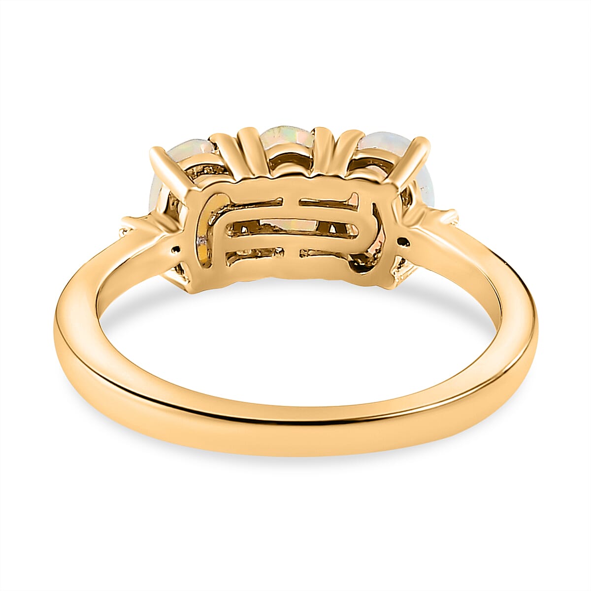 Ethiopian Welo Opal & Diamond Ring in 18K Yellow Gold Vermeil Plated Sterling Silver 0.93 Ct.