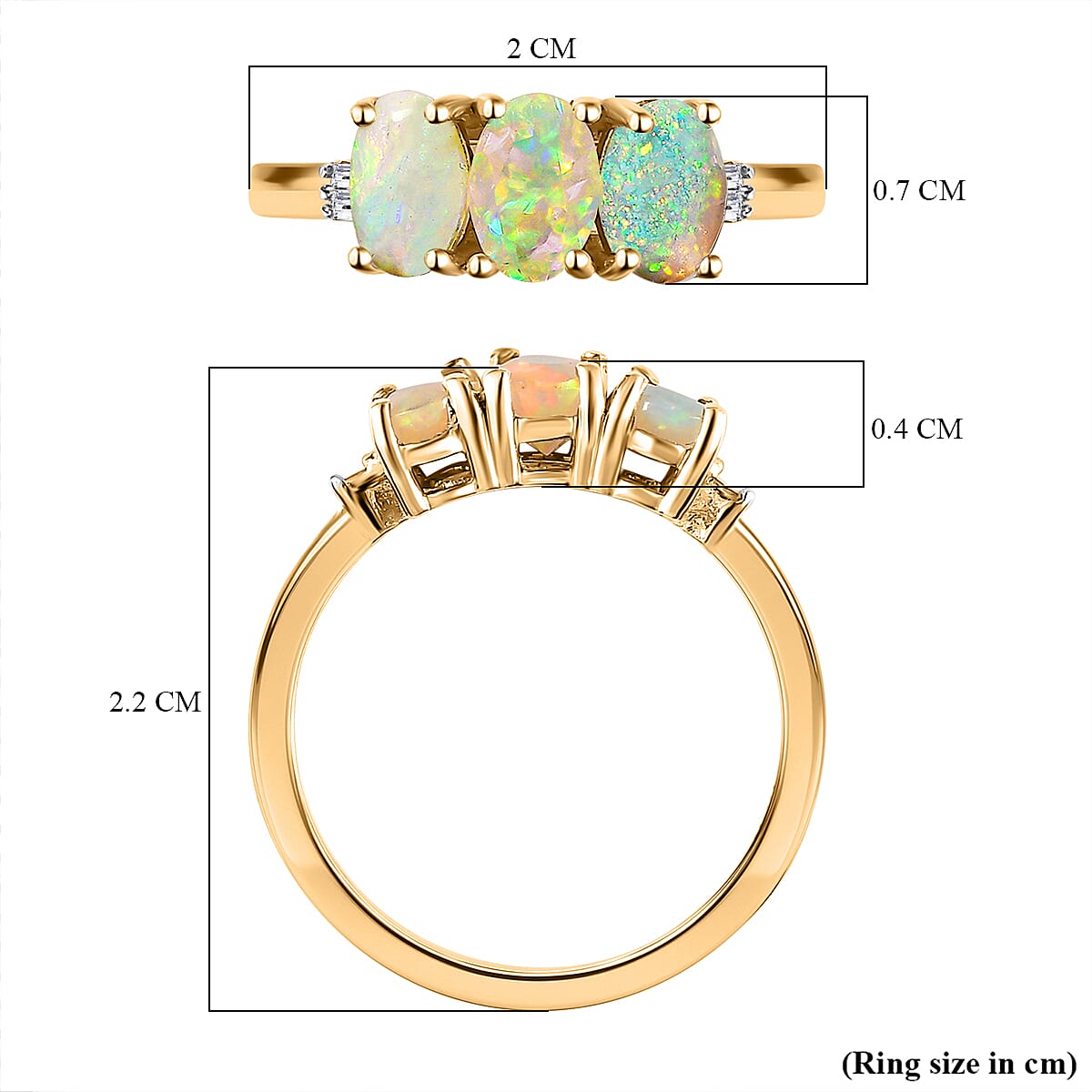 Ethiopian Welo Opal & Diamond Ring in 18K Yellow Gold Vermeil Plated Sterling Silver 0.93 Ct.