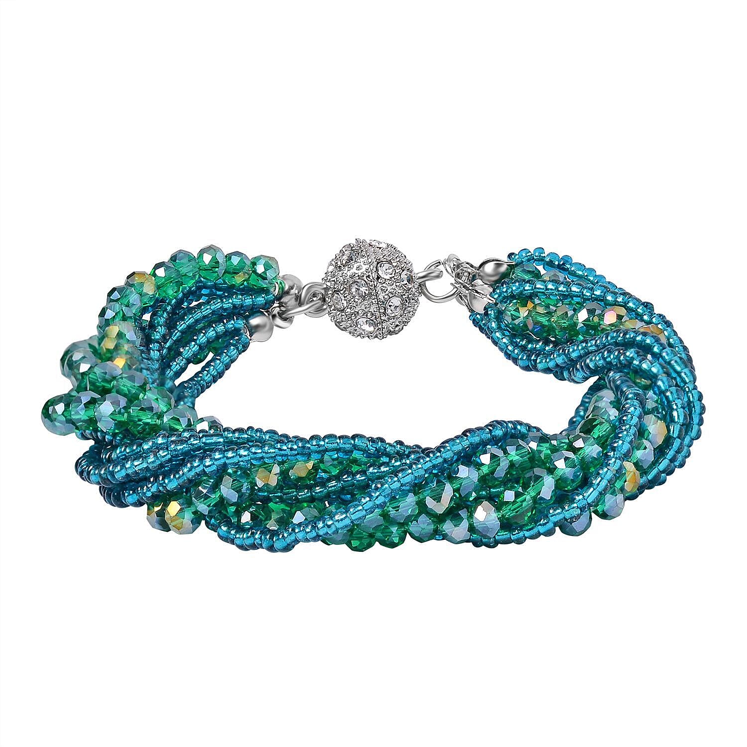 White Crystal , Green Crystal Bracelet (Size - 7.5) 0.02 ct 0.020 Ct.