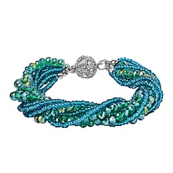 Austrian White Crystal & Blue Crystal Bracelet (Size - 7.5)