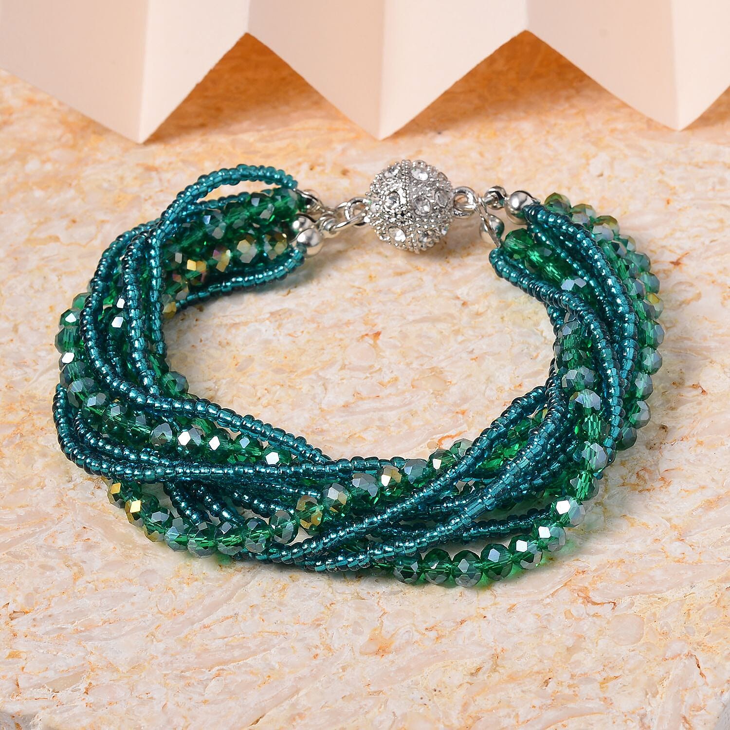 White Crystal , Green Crystal Bracelet (Size - 7.5) 0.02 ct 0.020 Ct.