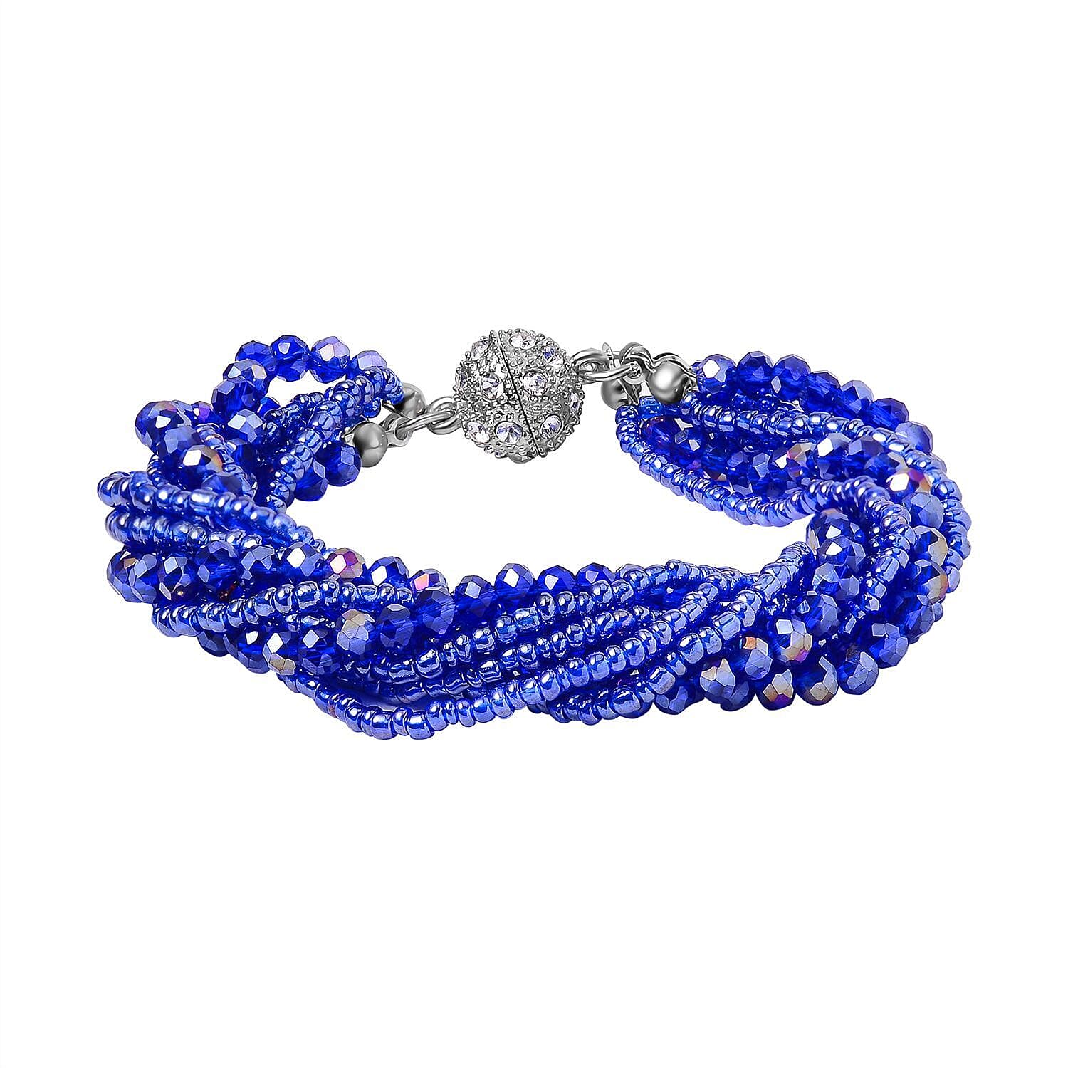 Austrian White Crystal & Blue Crystal Bracelet (Size - 7.5)