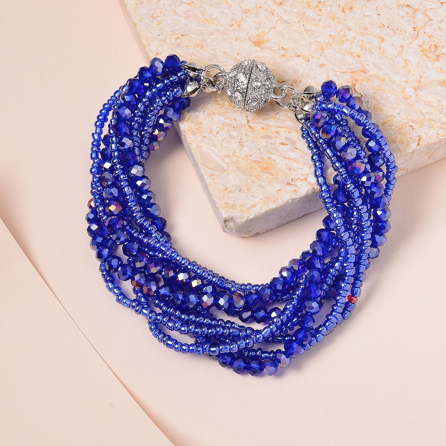 Austrian White Crystal & Blue Crystal Bracelet (Size - 7.5)