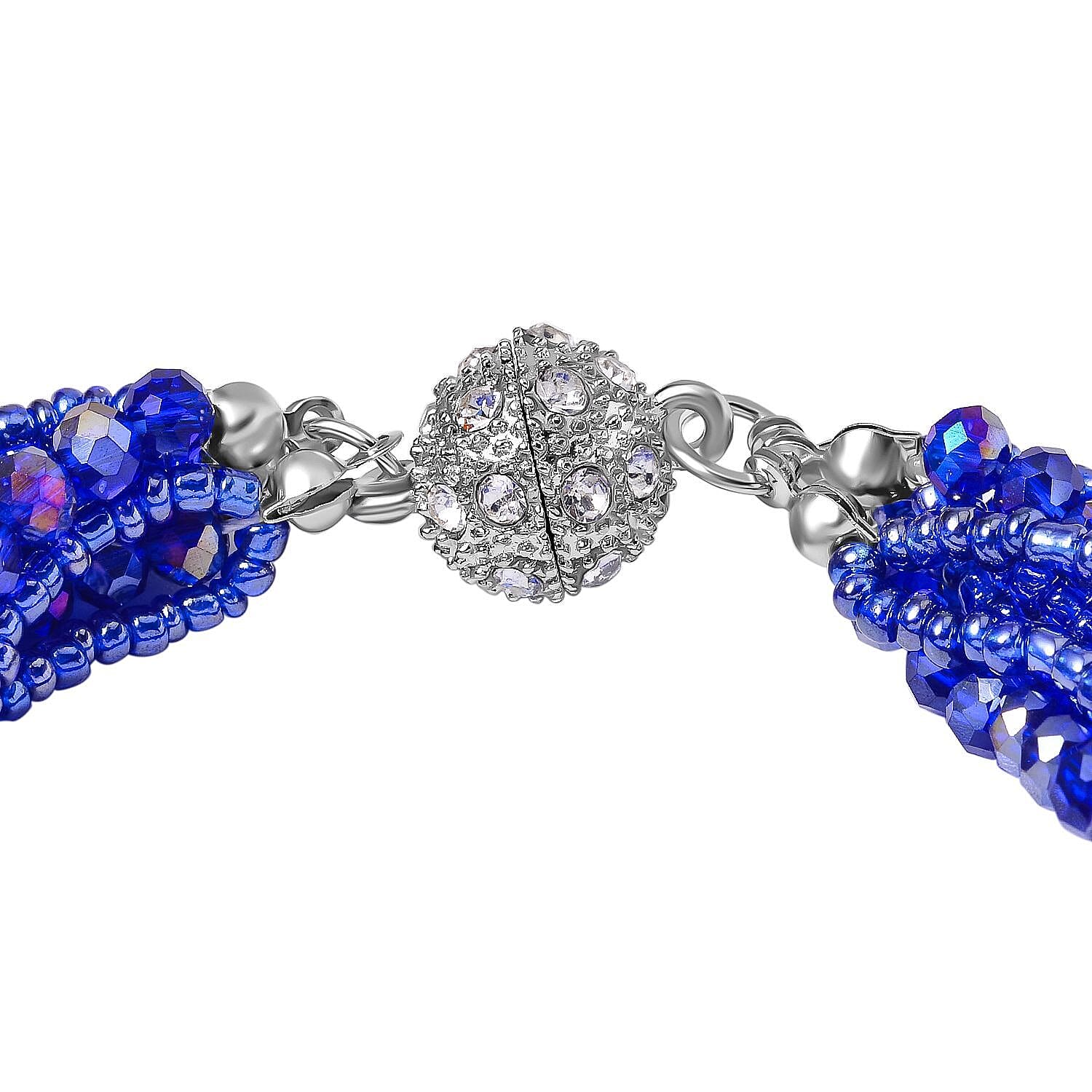 Austrian White Crystal & Blue Crystal Bracelet (Size - 7.5)