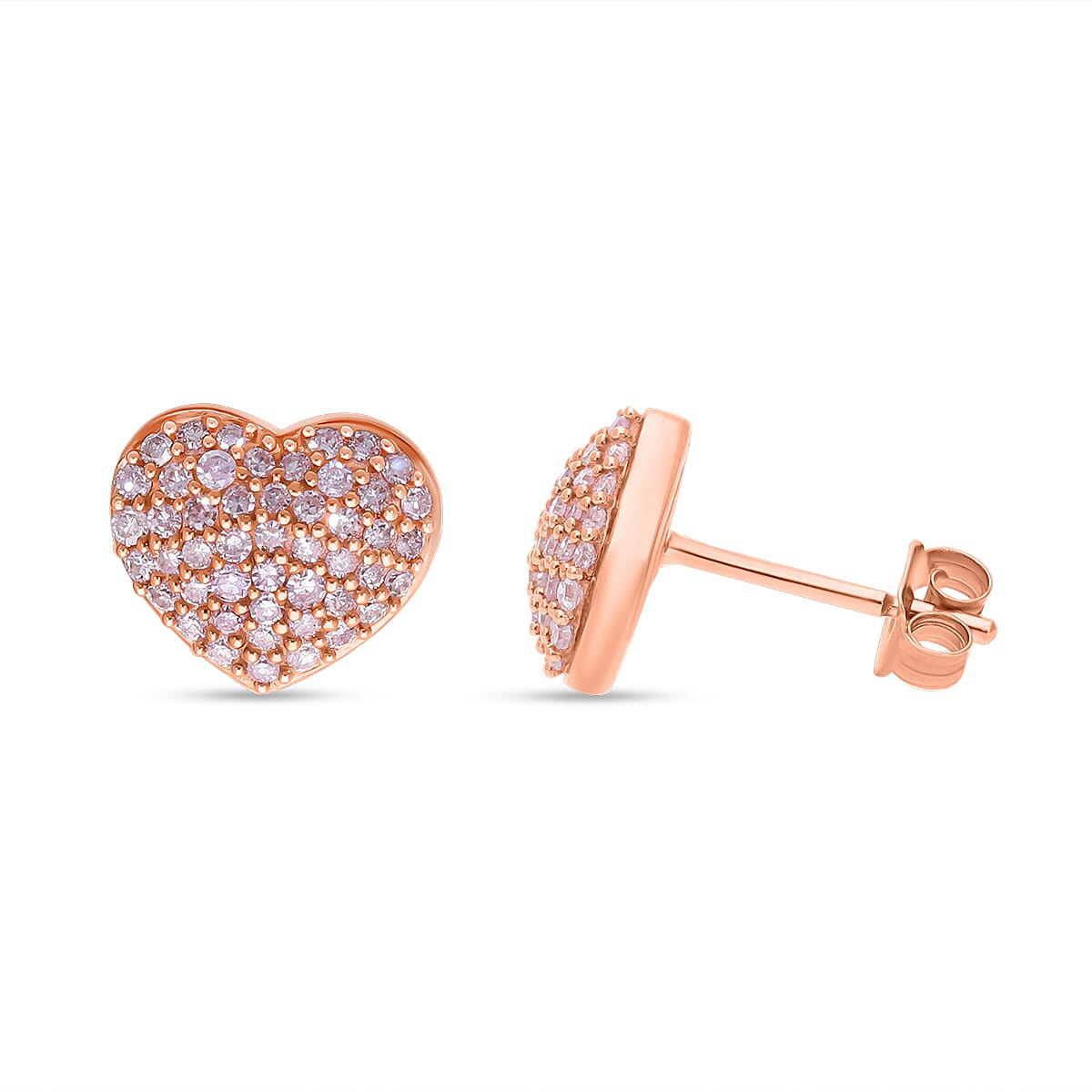 Valentines Special - 9K Rose Gold Natural Pink Diamond Heart Earrings 0.50 Ct.