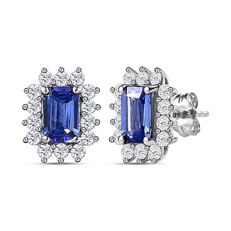 9K White Gold Tanzanite & Diamond Solitaire Earrings 1.59 Ct.