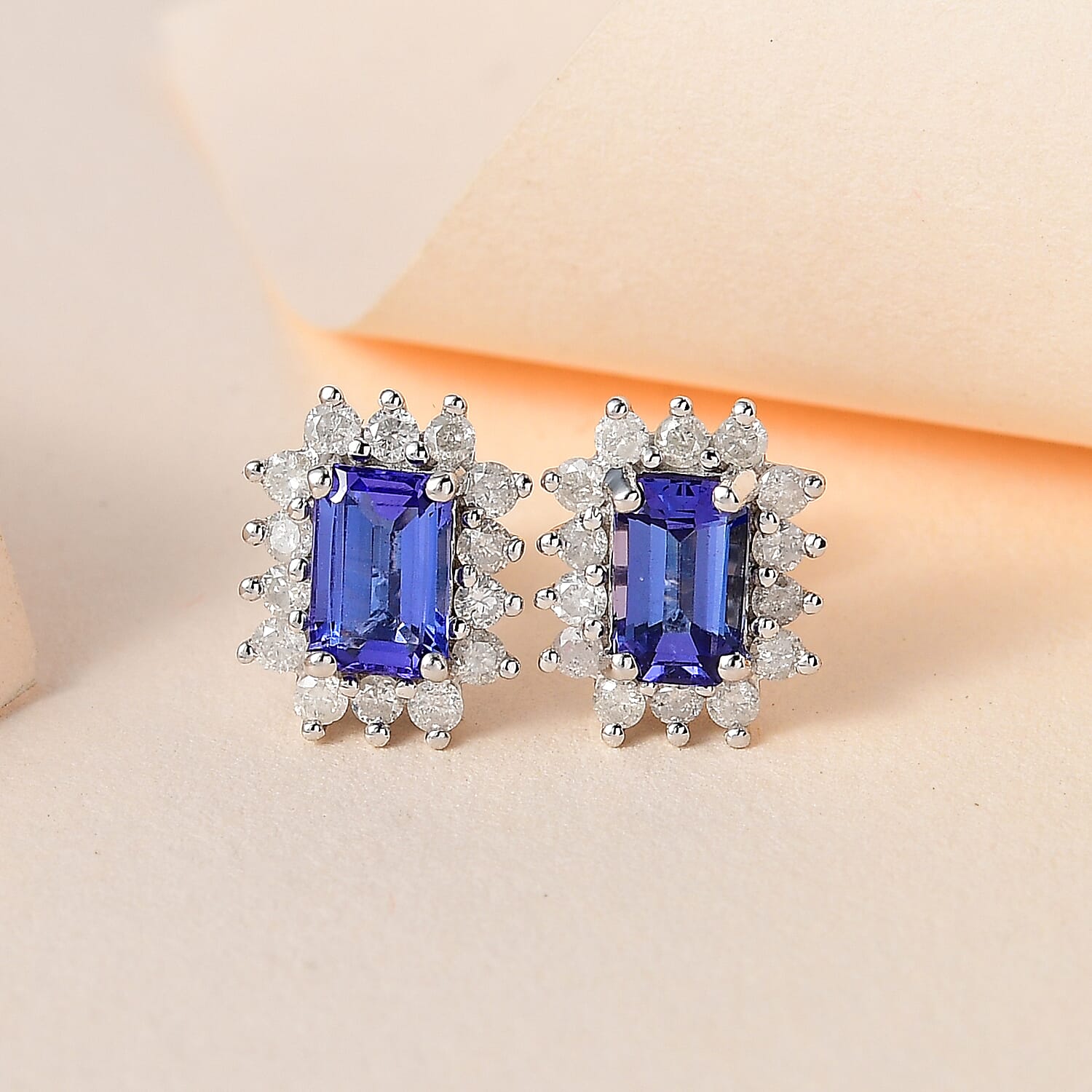 9K White Gold Tanzanite & Diamond Solitaire Earrings 1.59 Ct.