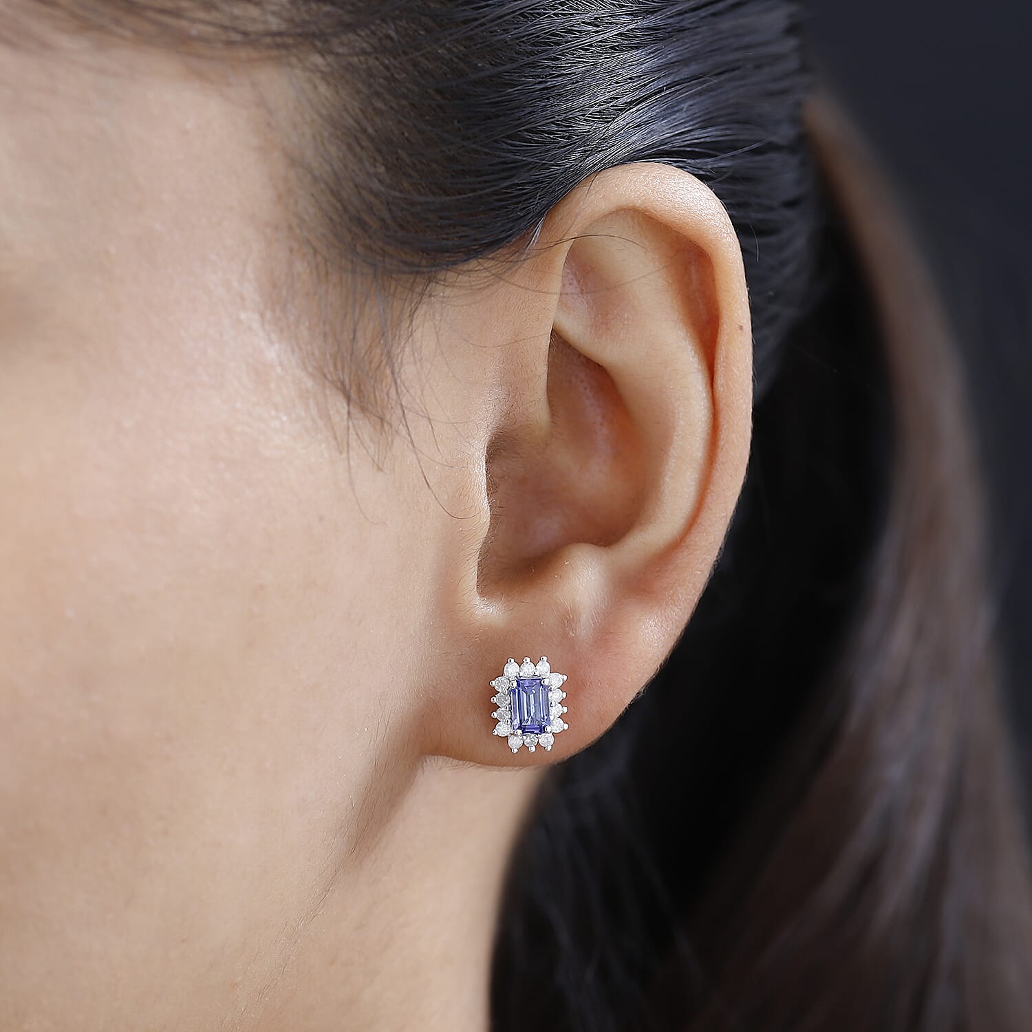9K White Gold Tanzanite & Diamond Solitaire Earrings 1.59 Ct.