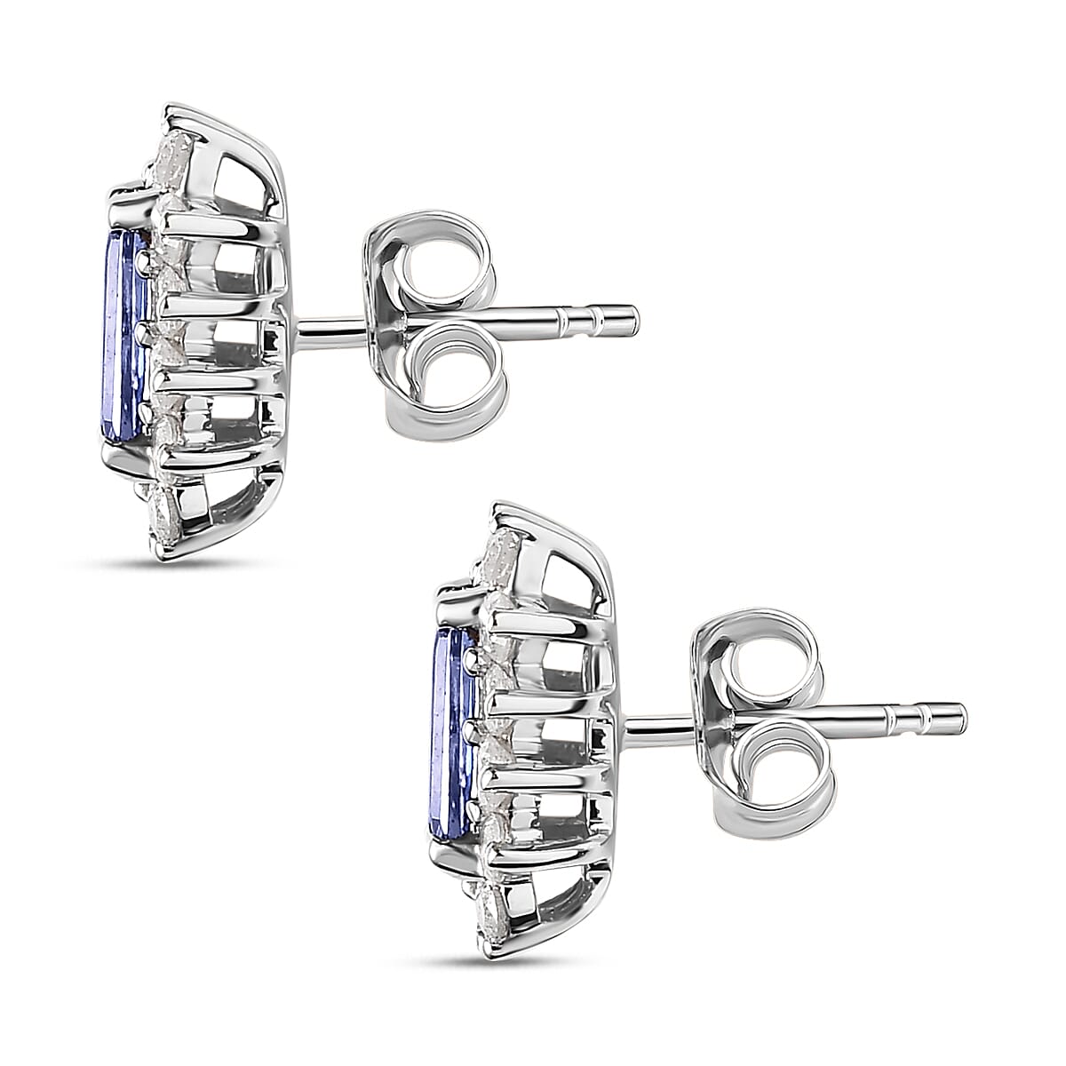 9K White Gold Tanzanite & Diamond Solitaire Earrings 1.59 Ct.