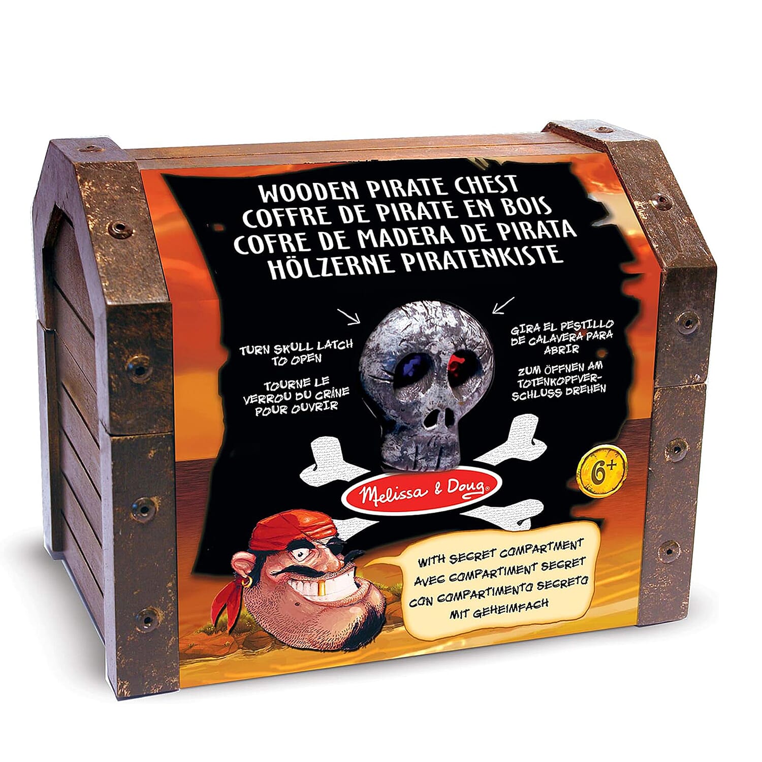Melissa & Doug Wooden Pirate Treasure Chest Toy | Pirate Accessories for Kids | Halloween Toy | Pretend Play | 3- | Gift for Boy or Girl