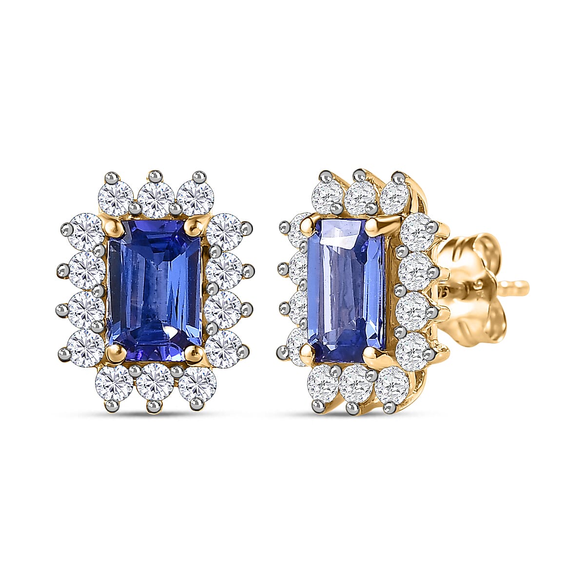 9K Yellow Gold Tanzanite & Diamond Solitaire Earrings 1.47 Ct.