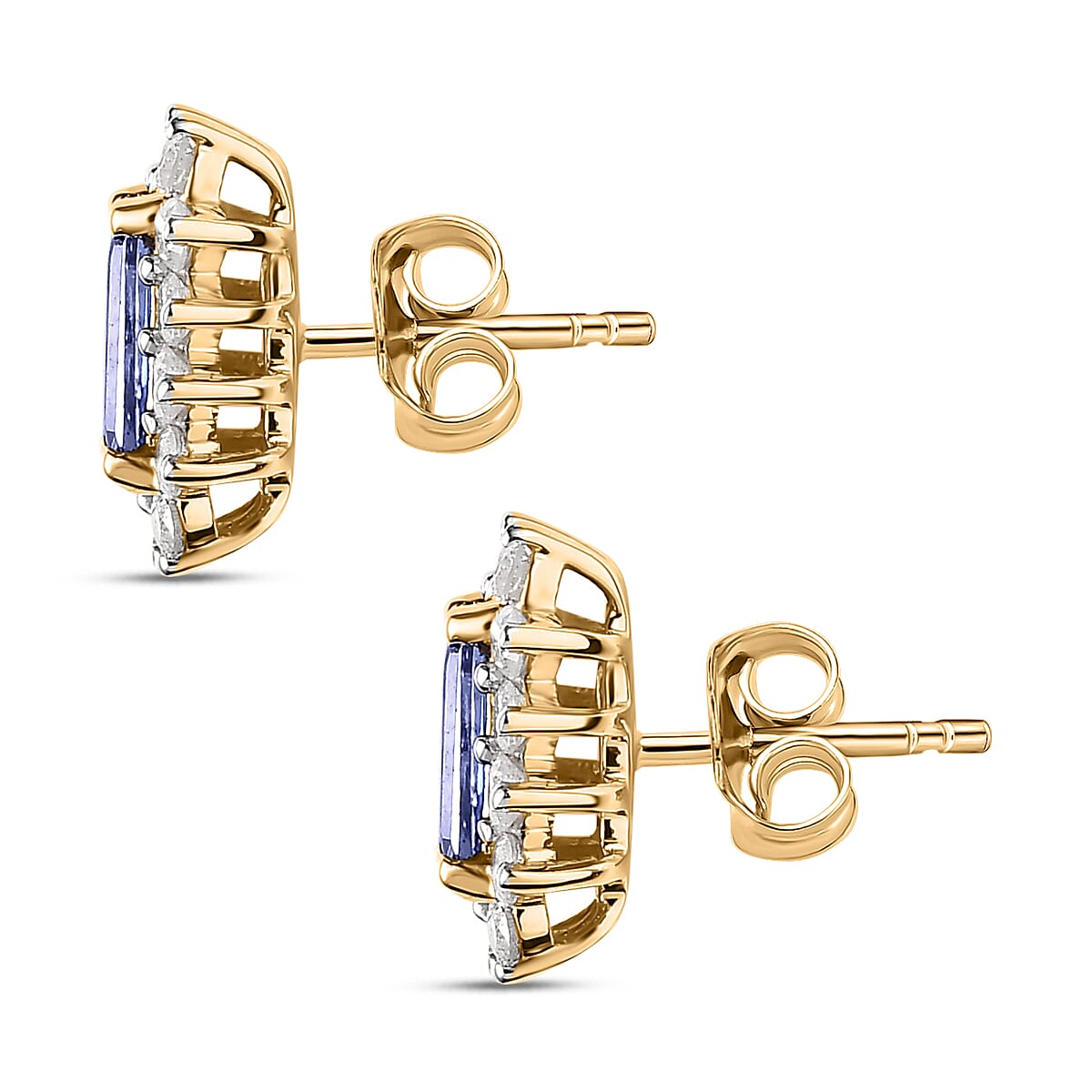 9K Yellow Gold Tanzanite & Diamond Solitaire Earrings 1.47 Ct.