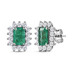 9K White Gold Tanzanite and Diamond Halo Stud Earrings 1.59 Ct.