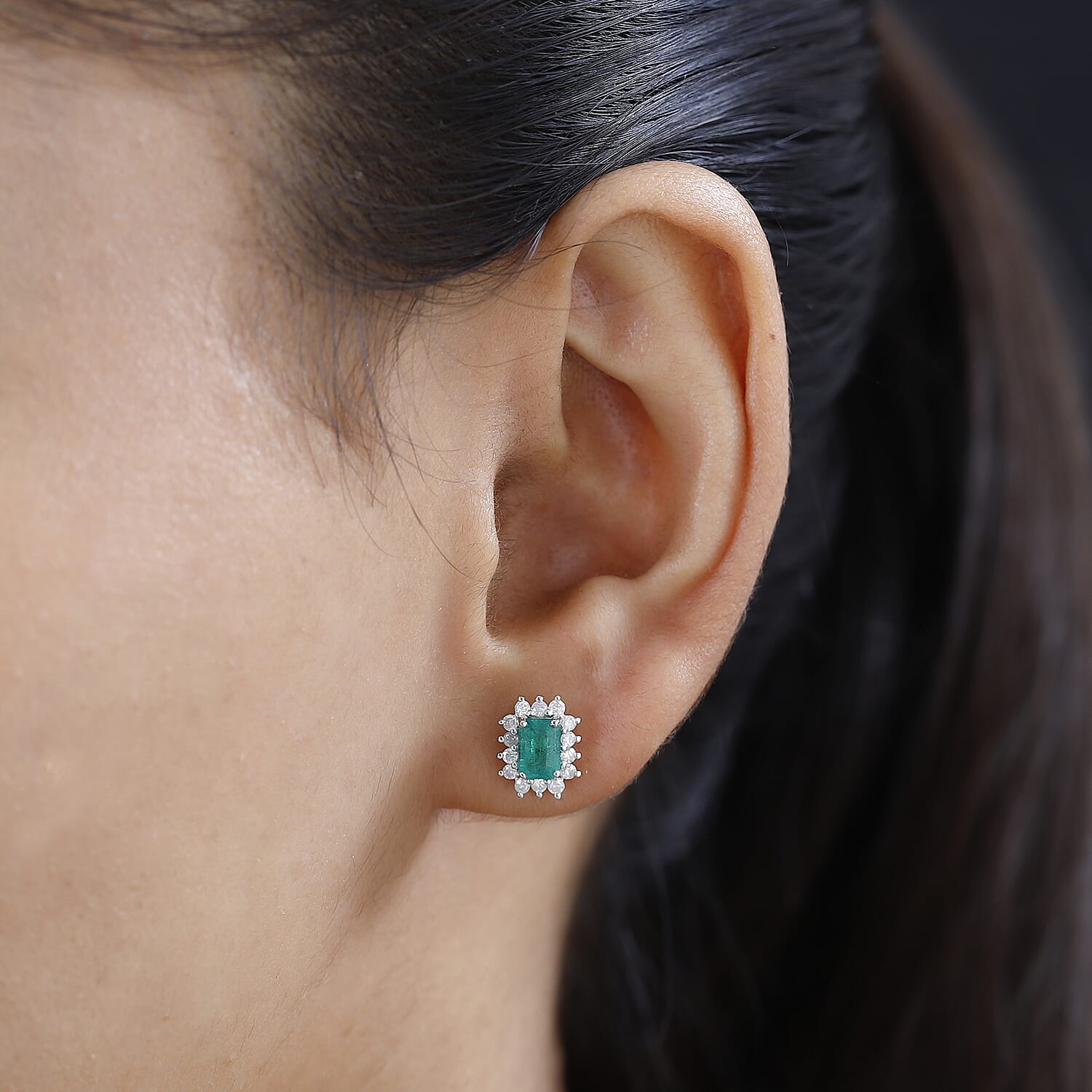 9K White Gold Zambian Emerald & Diamond Solitaire Earrings 1.61 Ct.
