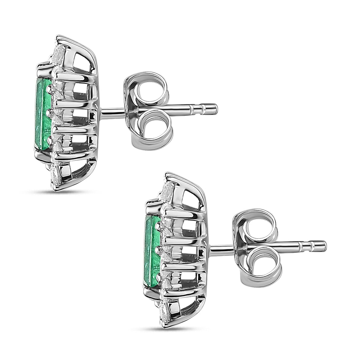 9K White Gold Zambian Emerald & Diamond Solitaire Earrings 1.61 Ct.