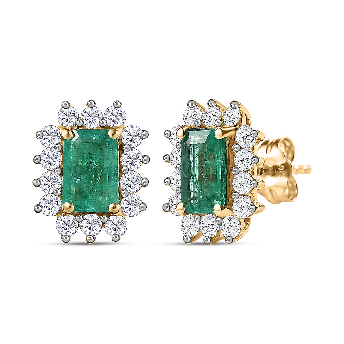 9K Yellow Gold Zambian Emerald Diamond Solitaire Earrings 1.59 Ct.
