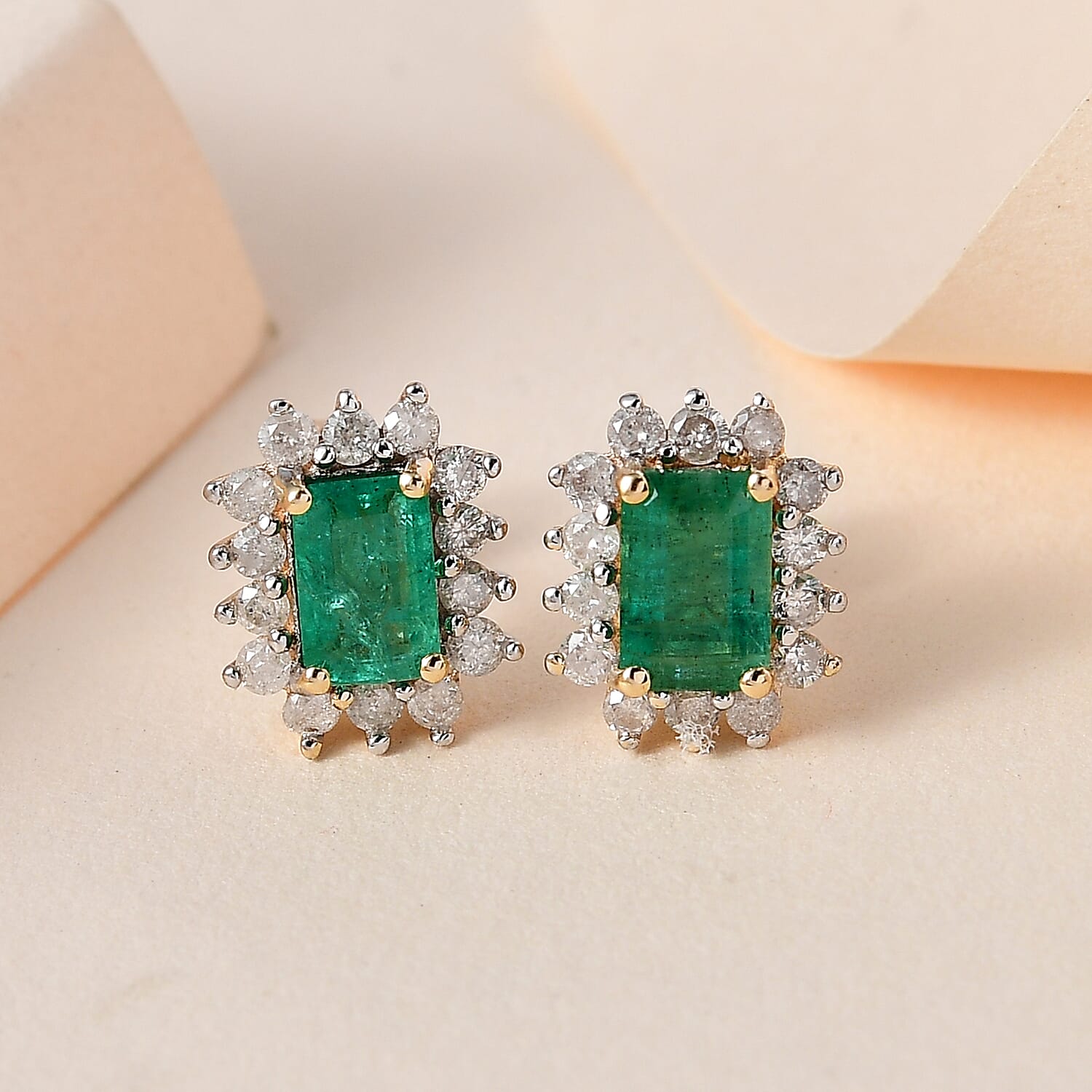 9K Yellow Gold Zambian Emerald Diamond Solitaire Earrings 1.59 Ct.
