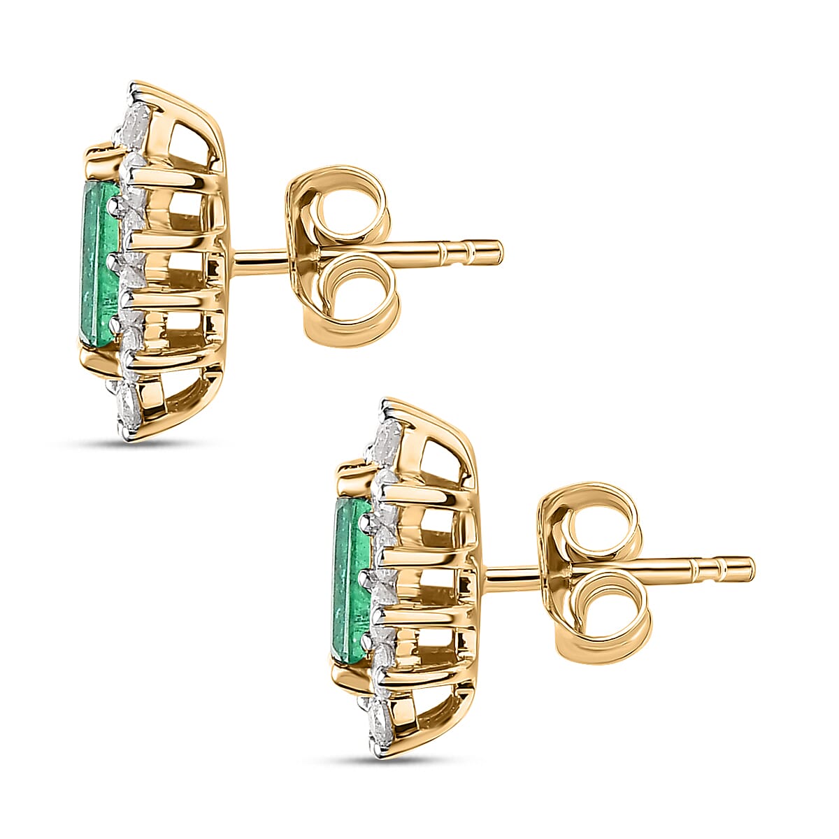 9K Yellow Gold Zambian Emerald Diamond Solitaire Earrings 1.59 Ct.