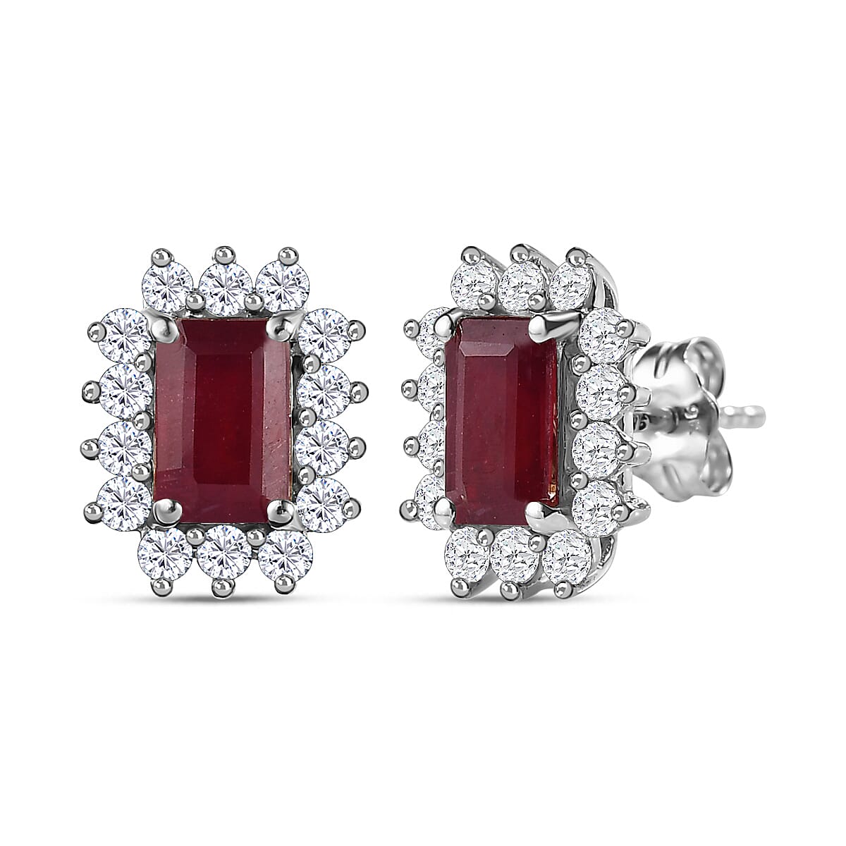 9K White Gold African Ruby & Diamond Solitaire Earrings 2.22 Ct.