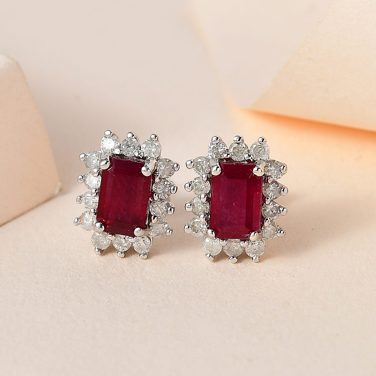 9K White Gold African Ruby & Diamond Solitaire Earrings 2.22 Ct.