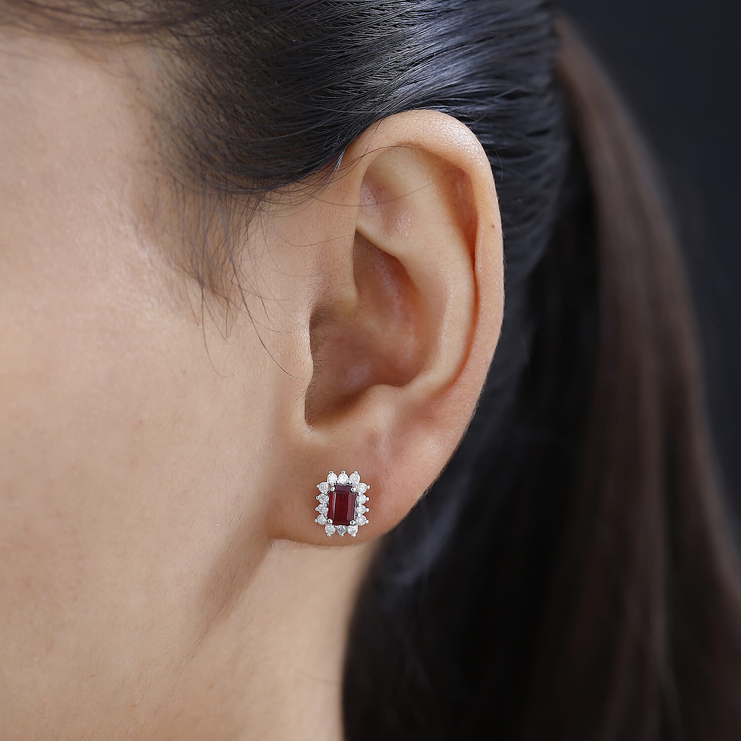 9K White Gold African Ruby & Diamond Solitaire Earrings 2.22 Ct.