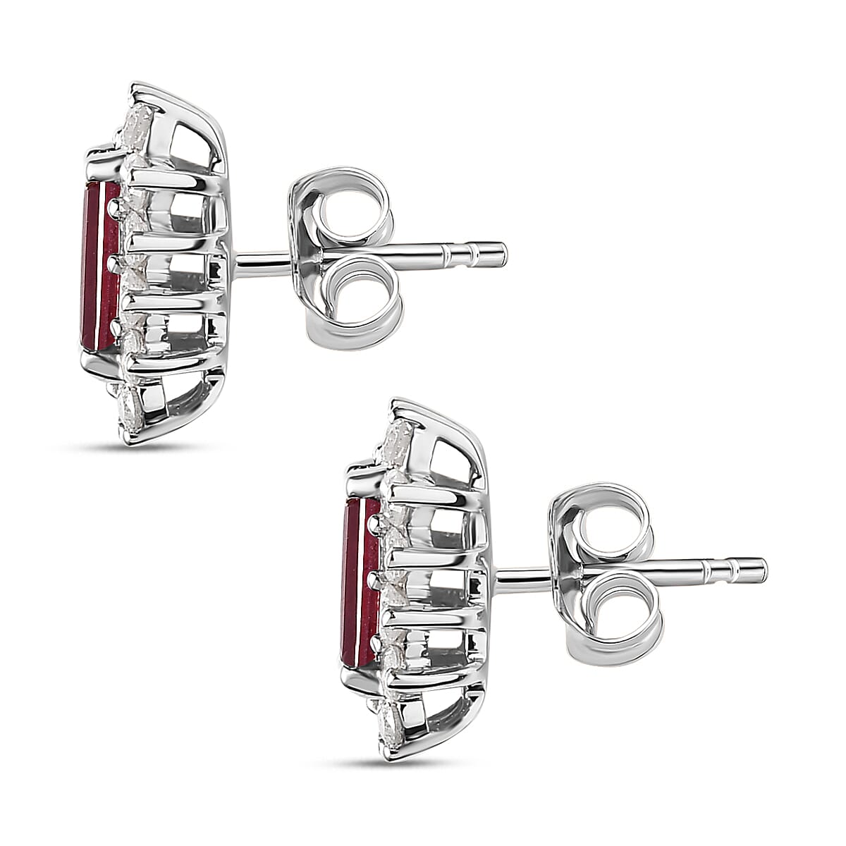 9K White Gold African Ruby & Diamond Solitaire Earrings 2.22 Ct.