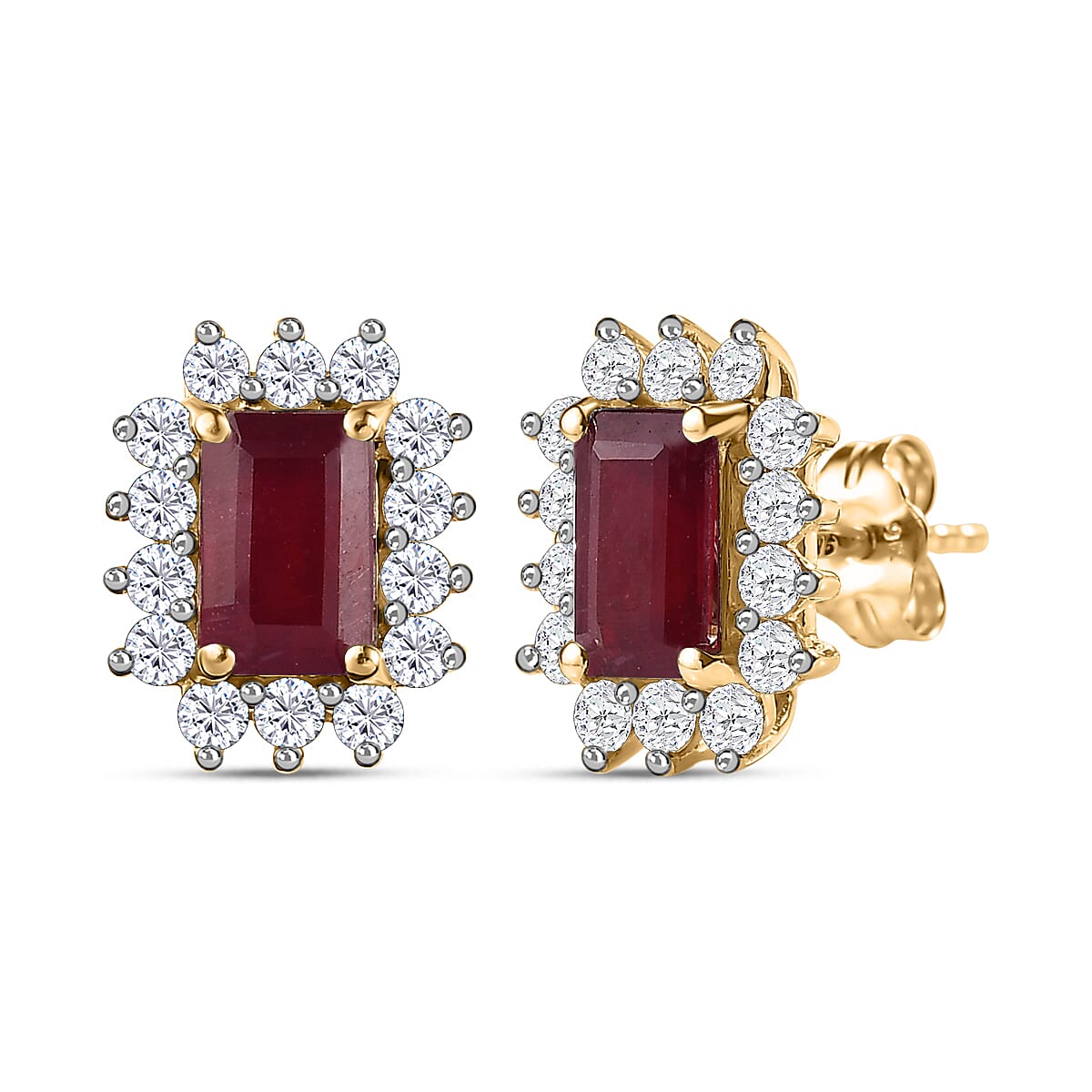 9K Yellow Gold 3A  (FF)African Ruby & Diamond Solitaire Earrings 2.22 Ct.