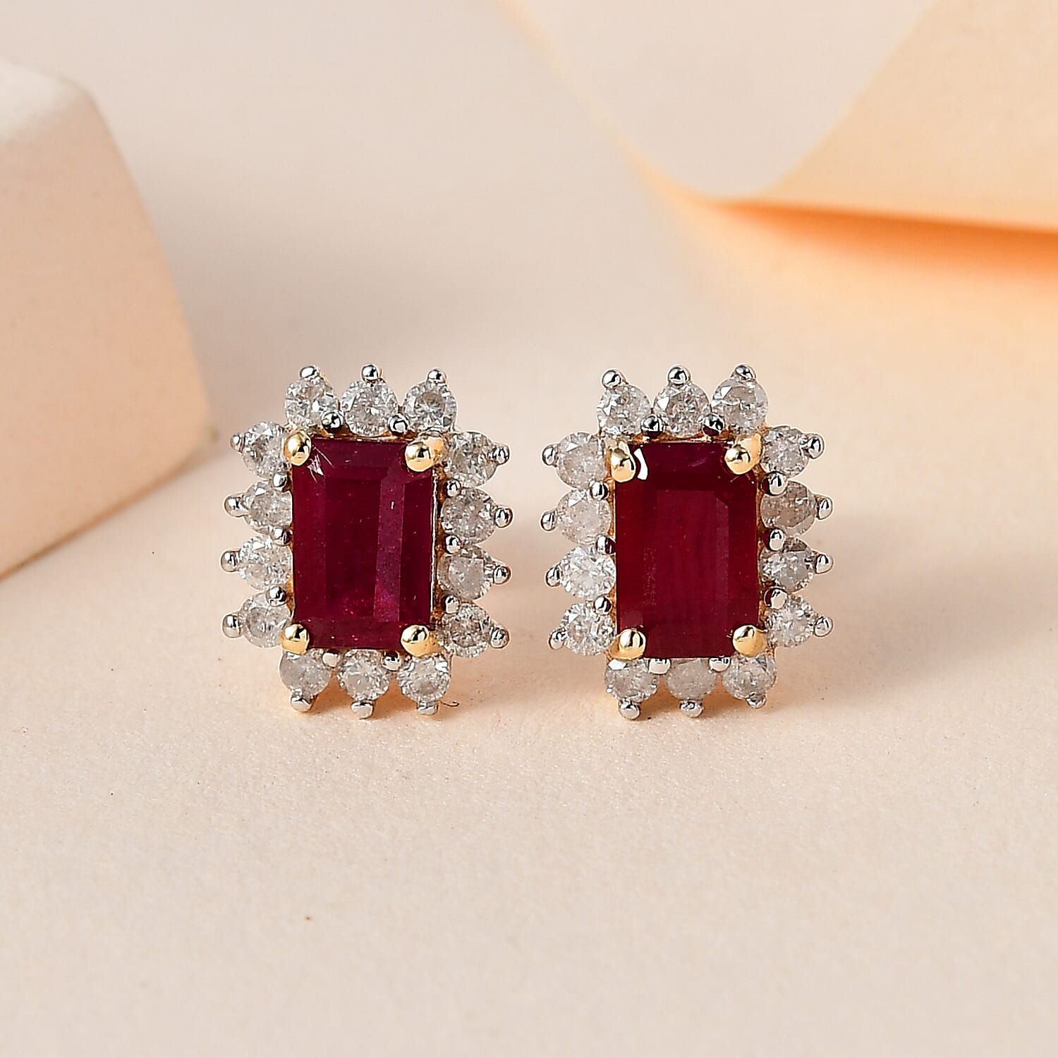 9K Yellow Gold 3A  (FF)African Ruby & Diamond Solitaire Earrings 2.22 Ct.