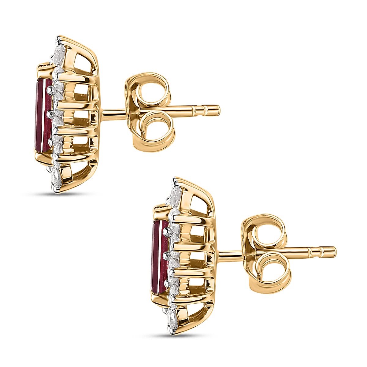 9K Yellow Gold 3A  (FF)African Ruby & Diamond Solitaire Earrings 2.22 Ct.