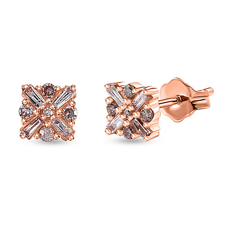 9K Rose Gold I3 Pink Diamond Cluster Stud Push Post Earring 0.25 ct, Gold Wt. 0.72 Gms